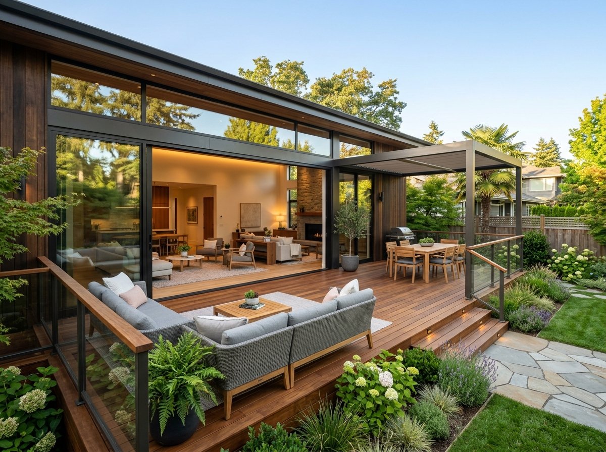Custom Hardwood Timber Deck with Modern Patio