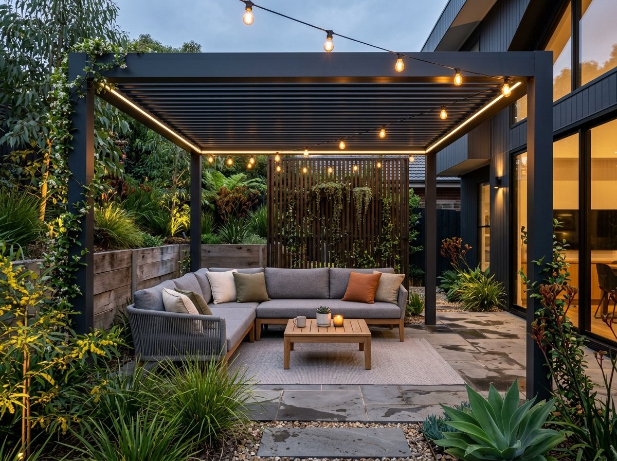 Dark Metal Louvered Pergola